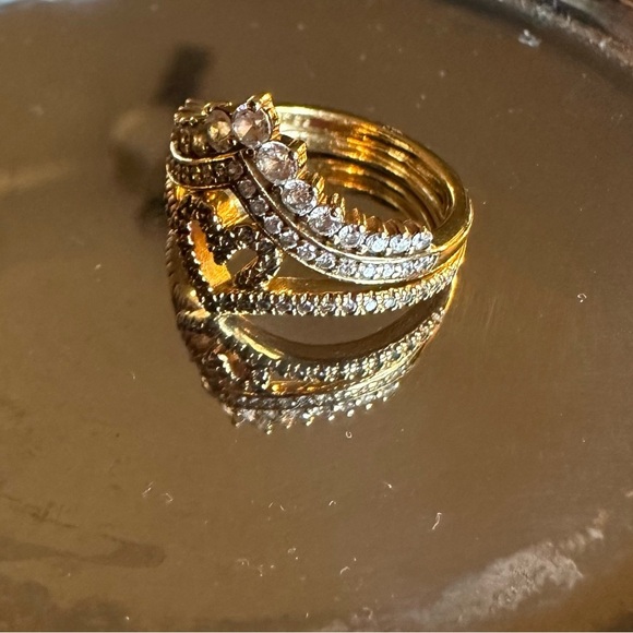 PANDORA 14K Gold Plated Timeless Heart with Tiara Ring Set - Picture 12 of 14